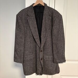 Deansgate 48R Gray Herringbone Wool Blend Sport Coat Blazer 50% Lambswool